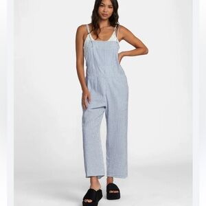 RVCA Zika jumper Blue Striped Overalls COVERUP jumpsuit XS